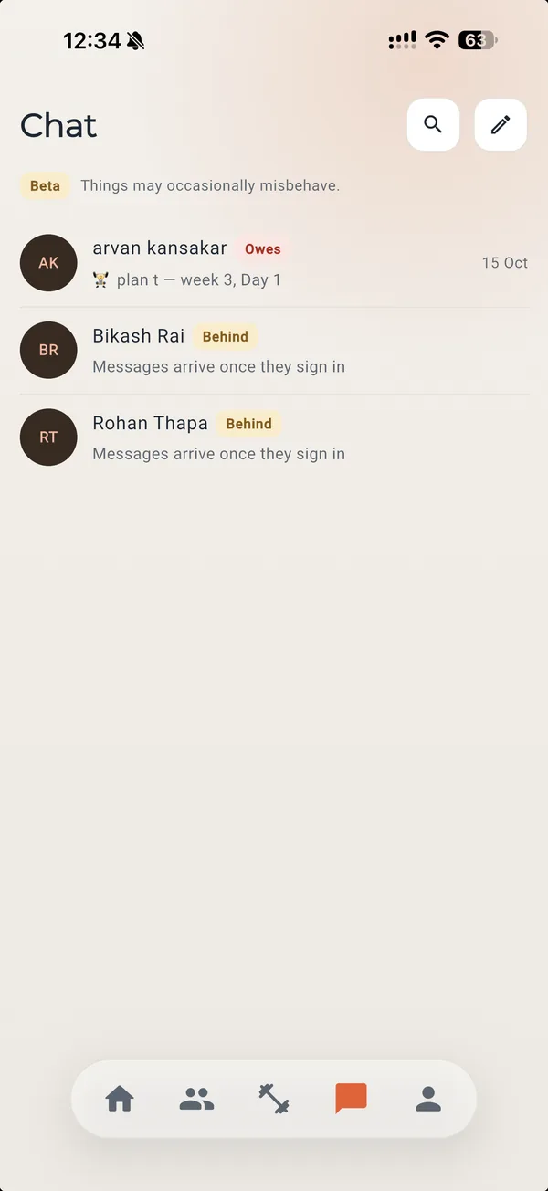 Pfitt chat list with each client